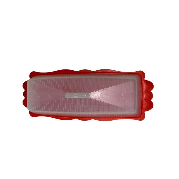 Butter Dish Used Plastic Red Clear Lightweight - Picture 2 of 8